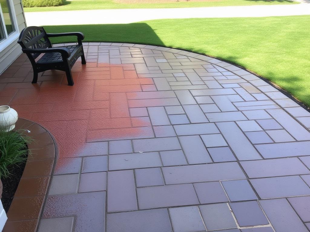 Paver patio being sanded and sealed